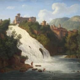 Italienische Stadt mit Wasserfall - Isola de Sora (1794) di Jakob Philipp Hacker